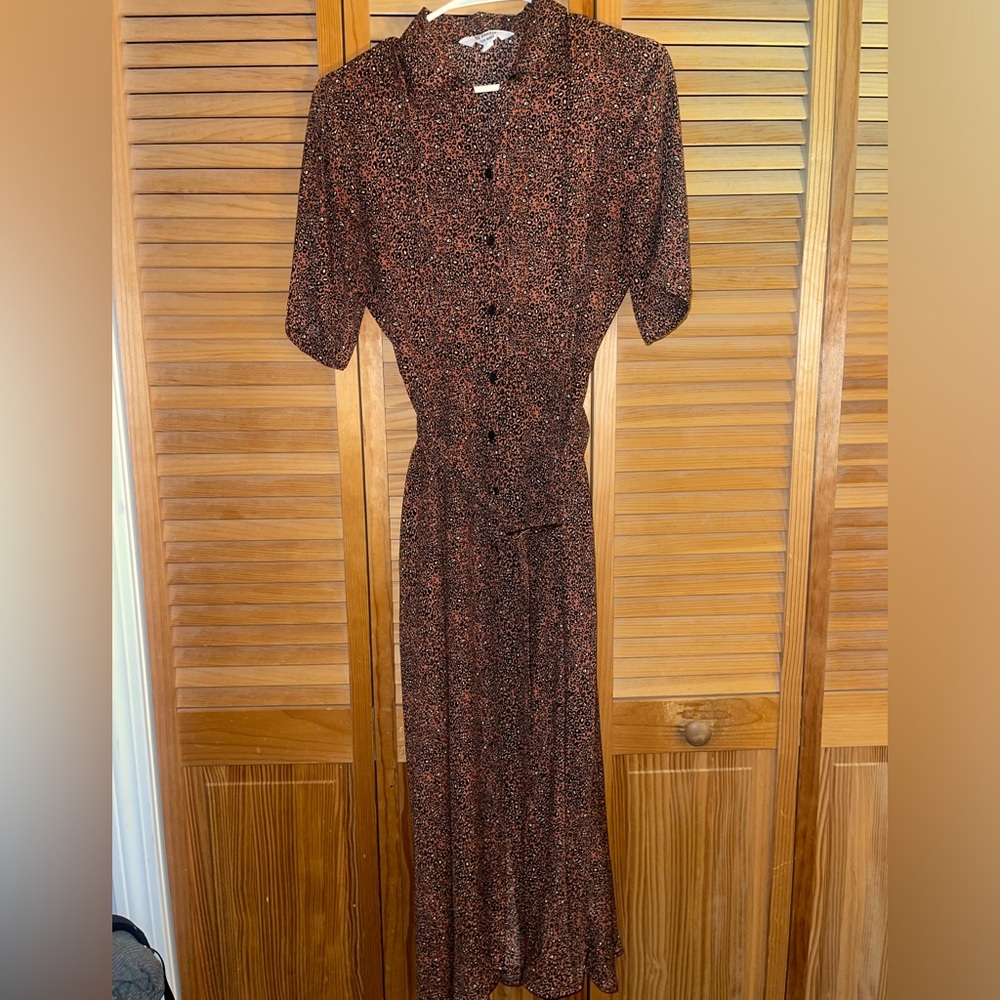 BB Dakota by Steve Madden Brown and Black Printed Button-Front Midi Dress